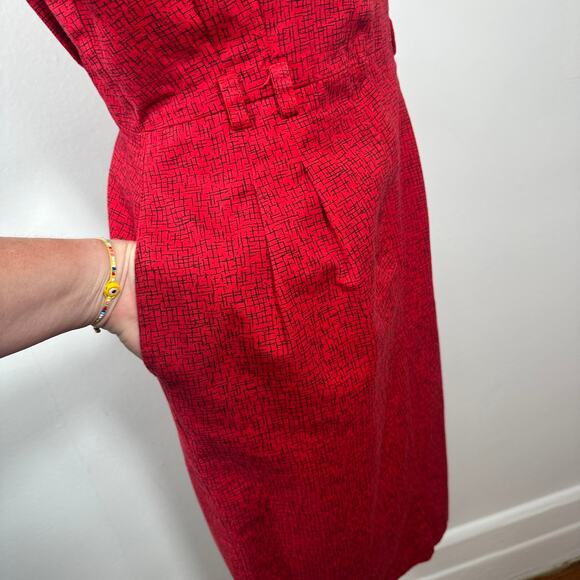 VTG All That Jazz Red Black Abstract Print Button Front Dress Cotton Women 11/12 - Picture 13 of 16